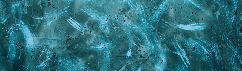 green background, texture of plaster, paint strokes and splashes, long banner
