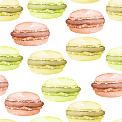 Watercolor seamless pattern of macaroons 