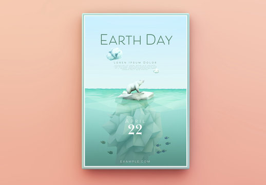 Earth Day Poster Layout with Polar Bear and Iceberg Illustration