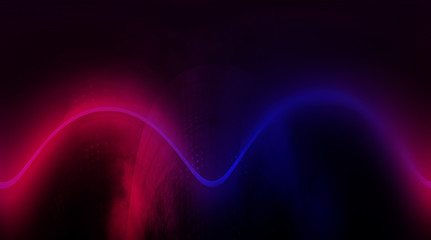 Dark background neon red and blue light. Smooth lines, reflection.
