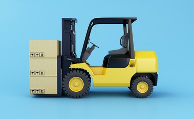 3d forklift truck with cardboard  boxes.