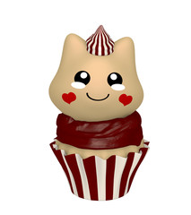 Schokoladen Cupcake mit Kätzchen im Kawaii Stil. 3d Render