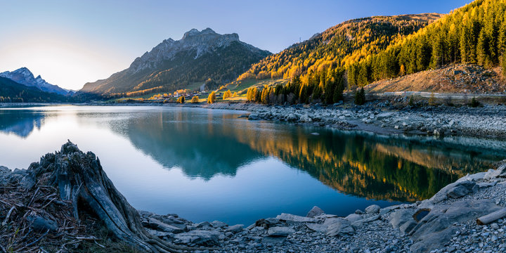 Switzerland, Graubuenden, Sufers at Lake Sufner