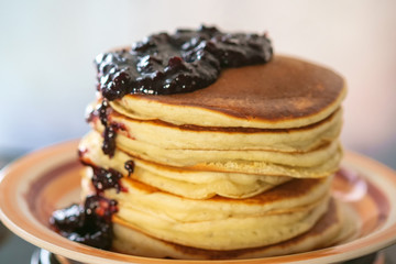 Americain breakfest. Pancakes with jam.