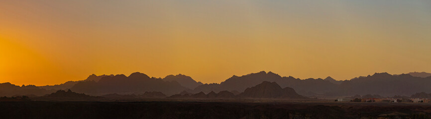 Sharm El Sheikh, sunset, outskirts of the city. Egypt. Mountains of the Sinai Peninsula.