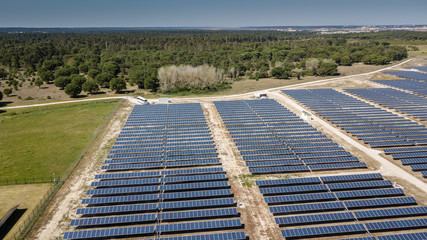 Aerial view of a solar panel park.
