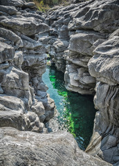 Emerald river Maggia in canyon of Ponte Brolla, Switzerland