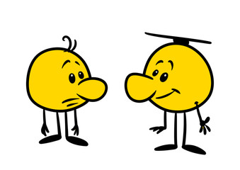 Obraz premium Two smileys emotions character talk sad cheerful cartoon illustration isolated image