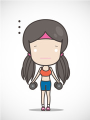 Fototapeta na wymiar cute girl exercising hold in dumbbell hand, vector illustration