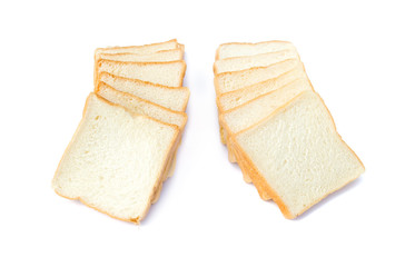 sliced soft and sticky delicious white bread for breakfast on white isolated background