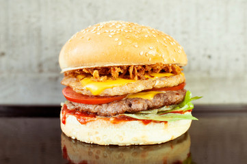 juicy burger with two chops