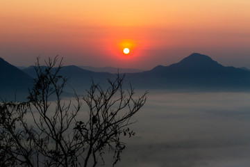 Sunrise with shadow mountain in morning