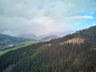 Aerial view landscape and rural village in Basque Country, Spain. The little Switzerland