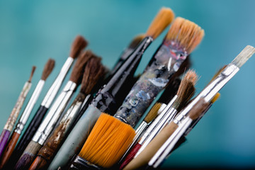 Obraz premium Close up of different paint brushes