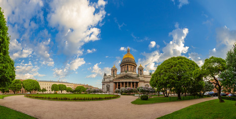 Panorama of St. Petersburg in the summer. Center of Petersburg. Saint Isaac's Cathedral. Cities of Russia. Summer day. Perspective of St. Isaac's Square. Saint Petersburg.