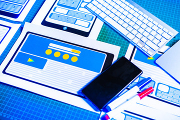 Graphic design. Workplace Internet designer. Website creation for mobile devices. Website template development for the phone.