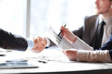 close up.business handshake business people at the Desk .business concept