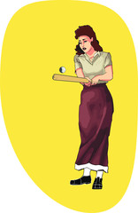 retro woman playing baseball
