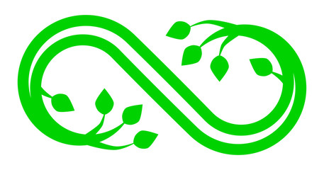 Infinity flourish symbol icon - green outline, isolated - vector