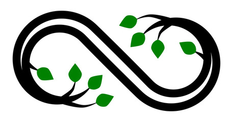 Infinity flourish symbol icon - black green outline, isolated - vector