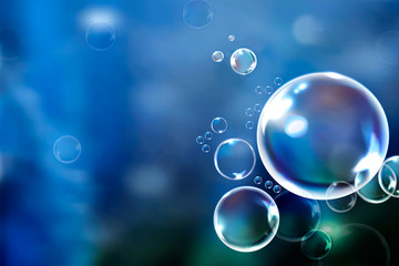 Soap bubbles floating in the green background vector