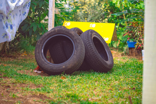 Used tyres car potentially store stagnant water and become mosquitoes breeding ground 