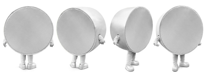 Person dressed in a pills, vitamins, cylinder, mascot costume poses in different angles