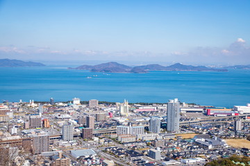 Fototapeta na wymiar Cityscape of utazu town and seto inland sea ,Shikoku,Japan