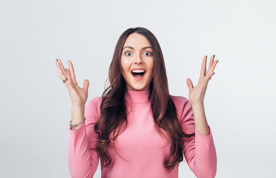 Surprised Amazing Woman Isolated On White Background