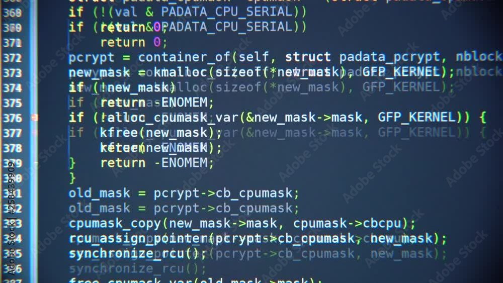 Wall mural the program code scrolls on the computer screen