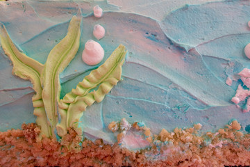 close up of the side of a decretive cake 