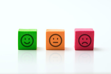 Smiley emoticons icon positive, neutral and negative, illustration of red, yellow and green different mood.
