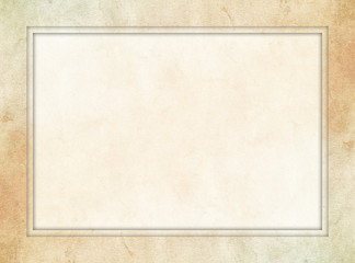 An isolated, tiered picture frame with a tan stone texture and with a subtle parchment interior texture. 