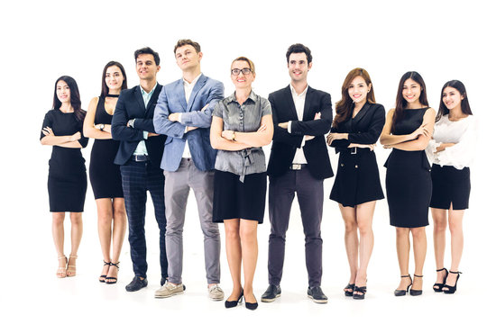 Group Of Professional Casual Business People Team Looking Confidently At Camera On White Background.Teamwork Concept