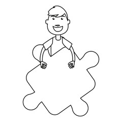 happy boy with puzzle