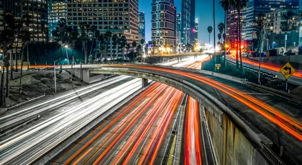 Foto op Plexiglas Los Angeles Californië stad centrum & 39 s nachts © digidreamgrafix