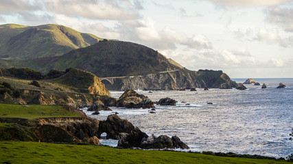 Bixby Creek Bridge Big Sur Aerial View Highway One California Coast Beach Sunset