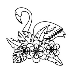 elegant flamingo bird with floral decoration