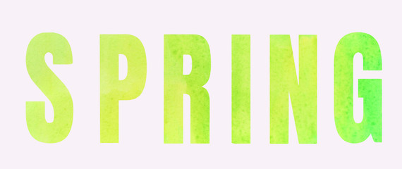 inscription spring green color on a white background. raster watercolor illustration for design of banners, flyers, posters.