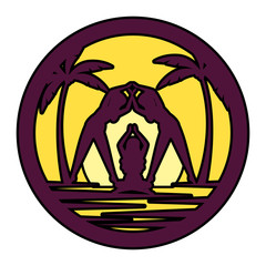 Fototapeta premium silhouettes of women practicing yoga position on the beach