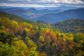 blue ridge and smoky mountains changing color in fall