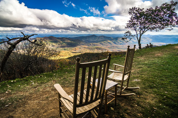 mountain views at sunset from lawn chair