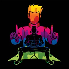 Kung Fu fighter, Martial arts action pose cartoon graphic vector