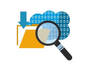 cloud computing with magnifying glass and folder