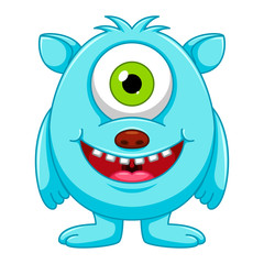 Cute little blue cartoon monster on white background