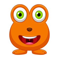 Cute little orange cartoon monster on white background