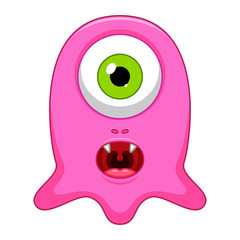 Cute little pink cartoon monster on white background