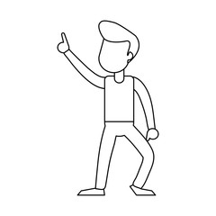 Man dancing and smiling cartoon black and white