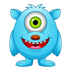 Cute little blue cartoon monster on white background