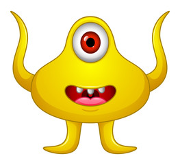 Cute little yellow cartoon monster on white background